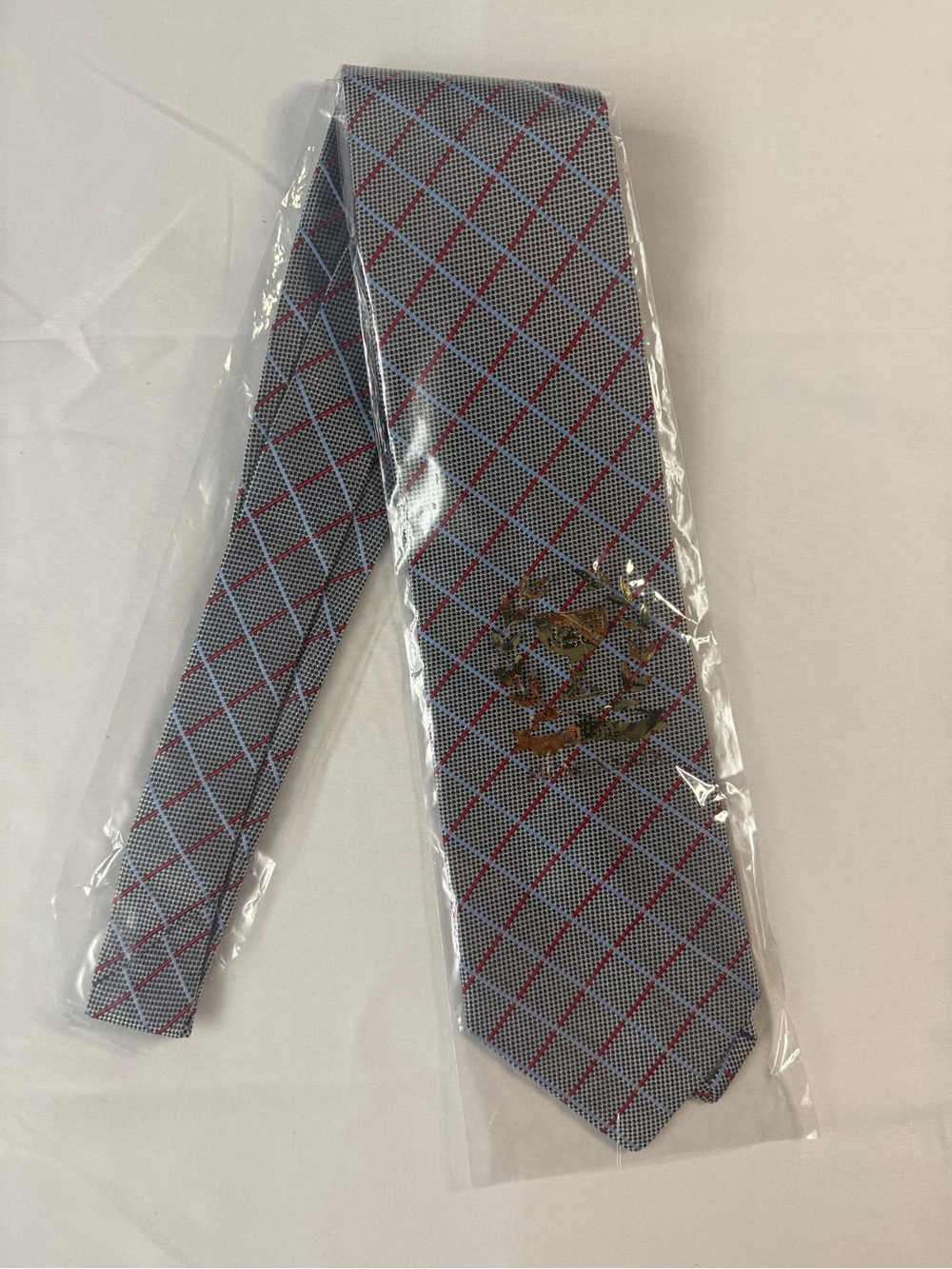 Dion Gray Tie with Blue/Red Windowpane Check - 100% Silk